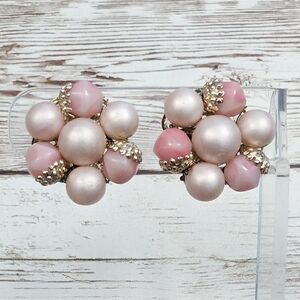 Vintage Clip On Earrings Shades of Pink Cluster Just Over 7/8"